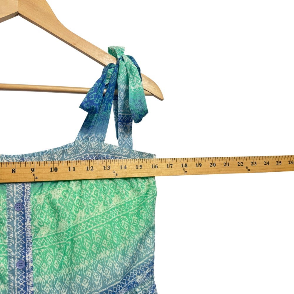 Hale Bob Maxi Dress Womens Small Blue Green Tiered Cotton Tie Strap 21UN6200 - Picture 5 of 8
